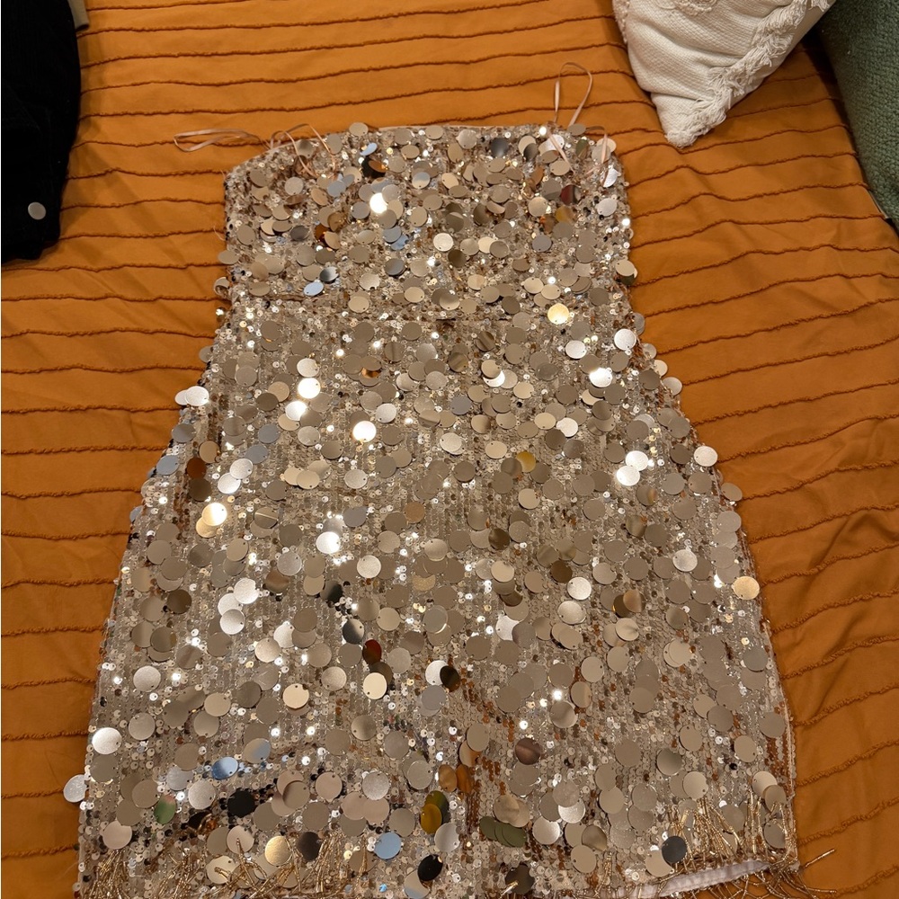 Sequin Strapless Mini Dress in Champagne
